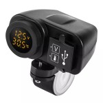Moto USB socket x 2, digital voltmeter and thermometer, yellow led, black color